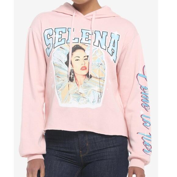 Selena Official NWT Women's XL Como La Flor Pastel Pink Crop Graphic Hoodie - Picture 1 of 10